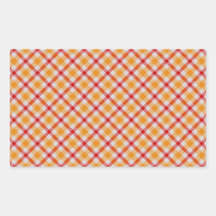 Orange Plaid Rectangle Stickers