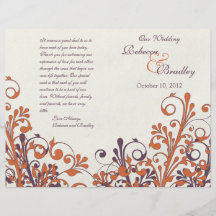 Orange Purple Abstract Fall Floral Wedding Program Full Color Flyer
