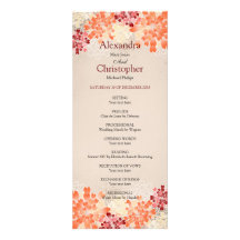 Orange Red & Cream Flowers Retro Wedding Program Personalized Invite