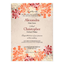Orange Red & Cream Flowers Retro Wedding S3 Invites