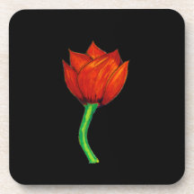Orange Red Flower Cork Coaster