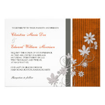 Orange Rust and Charcoal Flower Wedding Invitation