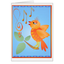Orange Singing Bird Card