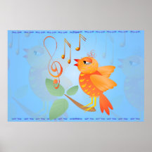 Orange Singing Bird Posters