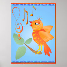 Orange Singing Bird Posters
