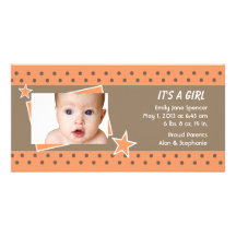 Orange Star Photo Birth Announcement Customised Photo Card