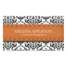 Orange Stitched Damask Interior Designer Business Card Template