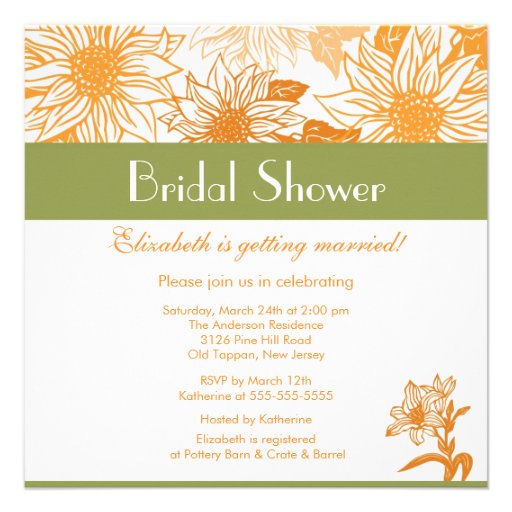 Orange Sunflower Bridal Shower Invitation