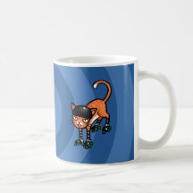 Orange tabby on rollerskates coffee mug