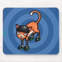 Orange tabby on rollerskates mouse mat