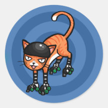 Orange tabby on rollerskates stickers
