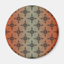 Orange to Dusty Teal Damask Pattern Fridge Magnets