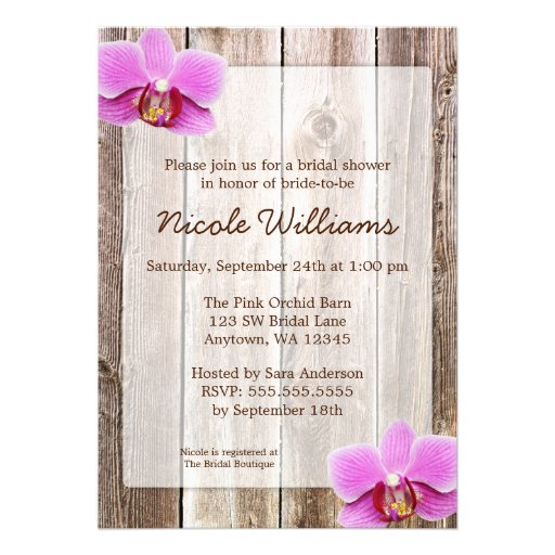 Orchid Rustic Barn Wood Bridal Shower Custom Invitations