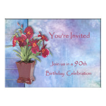 Orchids and Watercolor 90th Birthday Personalised Announcements