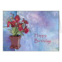Orchids and Watercolor Birthday Greeting Card