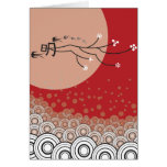 Oriental Calligraphy Moon & Swallows Blank Card