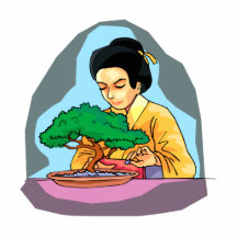 Oriental Woman Tending Bonsai Photo Sculptures