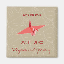 Origami Paper Crane Pattern Save The Date Magnet