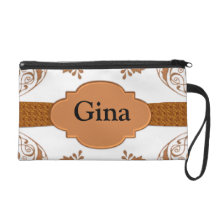 Ornamental Copper & White Floral Wristlet Purse