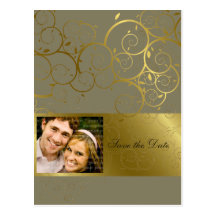 Ornamental Gold Spiral Vine Save The Date Postcard
