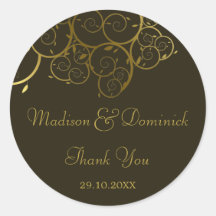 Ornamental Golden Spiral Vine Thank You Sticker