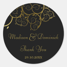 Ornamental Golden Spiral Vine Thank You Sticker