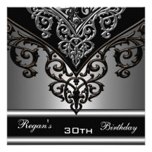 Ornate Black Grey Silver 30th Elegant Birthday Personalised Announcement