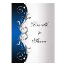 Ornate Blue Black Silver Post Wedding Celebration Personalized Invitation
