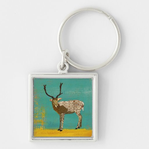 Ornate Bronze Buck Teal Keychain