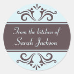 Ornate brown and pale blue kitchen labels stickers