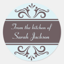 Ornate brown and pale blue kitchen labels stickers