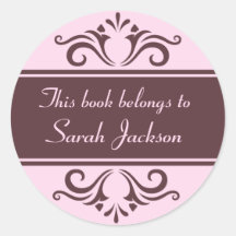 Ornate brown and pale pink book plate stickers