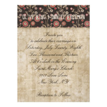Ornate Buck Floral White & Brown Wedding Invitatio Personalized Announcement