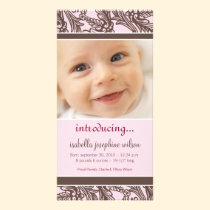 Ornate Floral (Brown/Pink) Birth Announcement photo cards