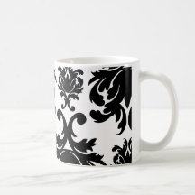 ornate formal black white damask coffee mugs