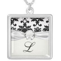 ornate formal black white damask custom necklace