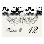 ornate formal black white damask design post cards