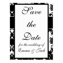 ornate formal black white damask design post cards