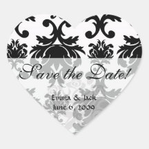 ornate formal black white damask heart stickers
