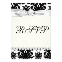 ornate formal black white damask personalised invites