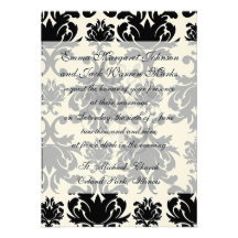 ornate formal black white damask invitations