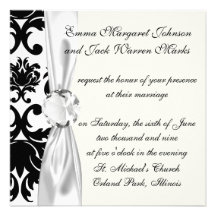 ornate formal black white damask invite