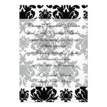 ornate formal black white damask invite