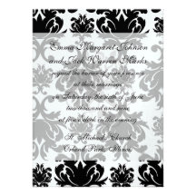 ornate formal black white damask invites