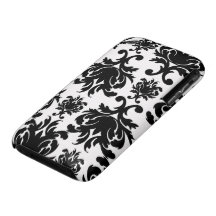 ornate formal black white damask iPhone 3 cases