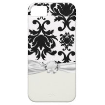 ornate formal black white damask iPhone 5 cases