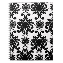 ornate formal black white damask journal