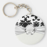 ornate formal black white damask key chains