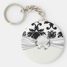 ornate formal black white damask key chains