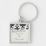 ornate formal black white damask keychains